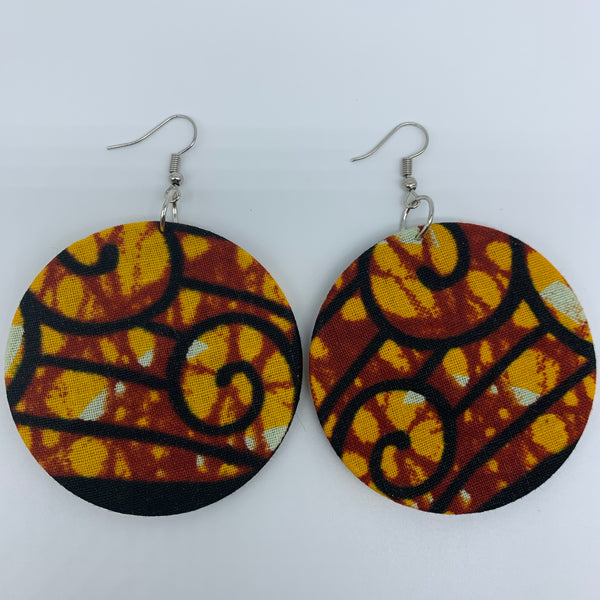 African Print Earrings-Round M Red Variation 16