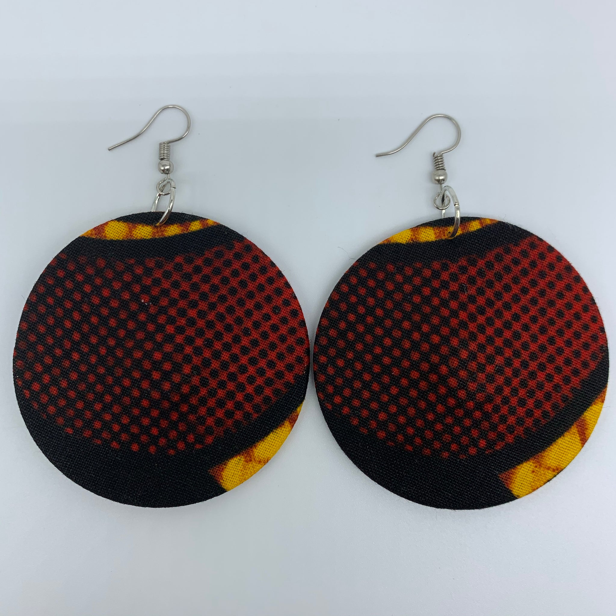 African Print Earrings-Round M Red Variation 15