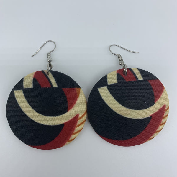 African Print Earrings-Round S Black Variation 7 - Lillon Boutique