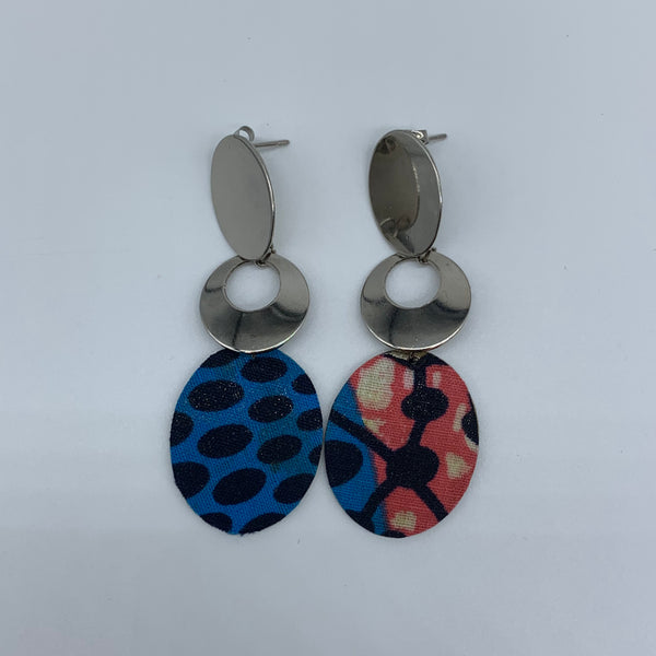 African Print Earrings-Metal Blue Variation - Lillon Boutique