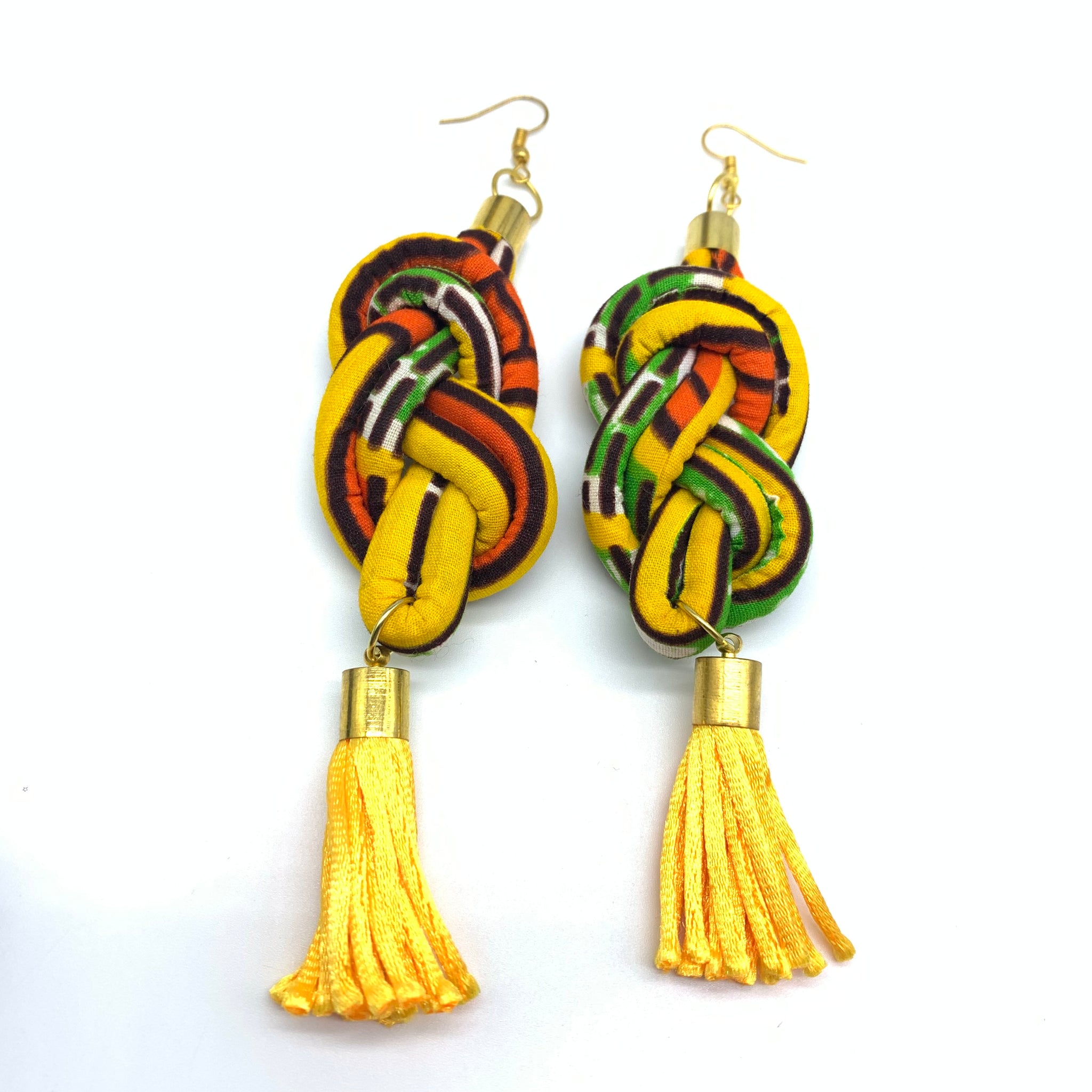 African Print Earrings-Knotted L Yellow Variation 12