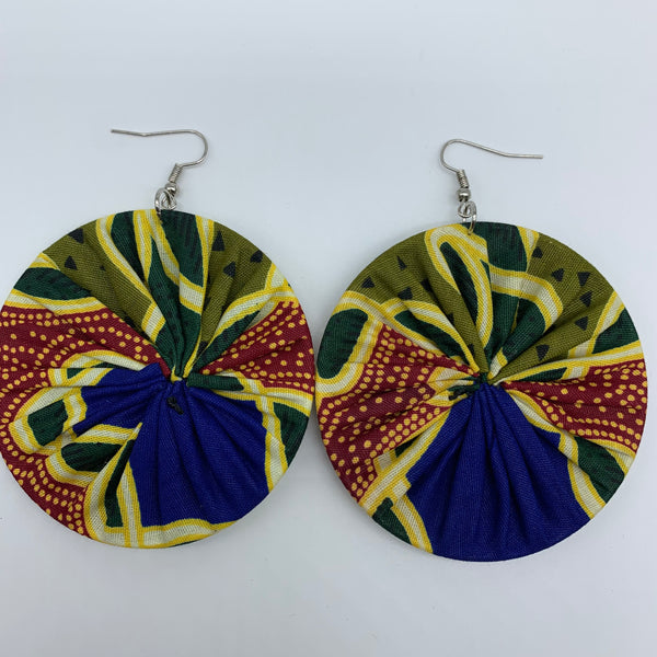 African Print Earrings-Round L Green Variation 27