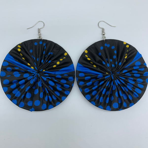 African Print Earrings-Round L Black Variation 4