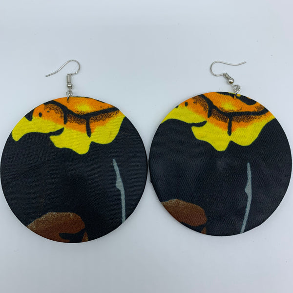 African Print Earrings-Round L Black Variation 2