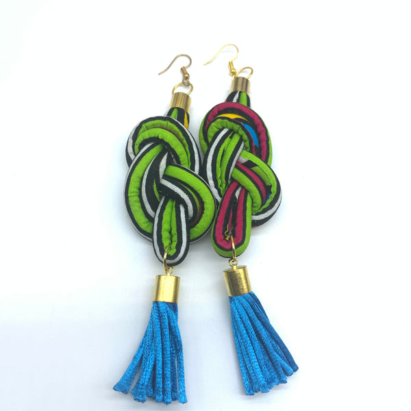 African Print Earrings-Knotted L Green Variation 11