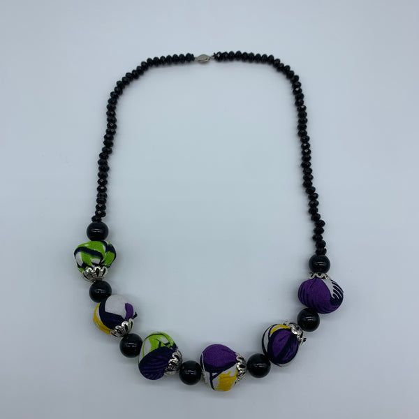 African Print Necklace W/ Beads-Purple Variation 5 - Lillon Boutique