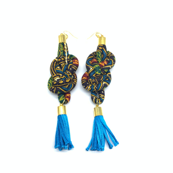 African Print Earrings-Knotted L Brown Variation 4