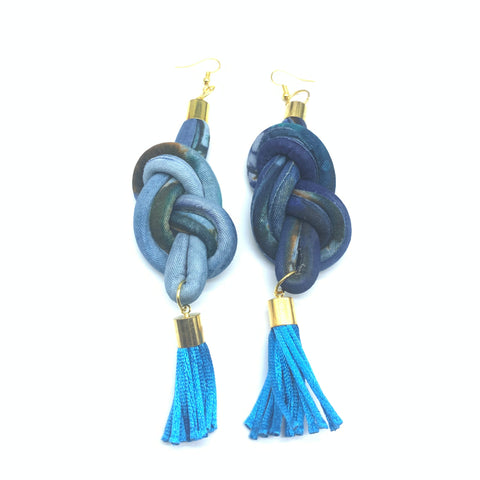 African Print Earrings-Knotted L Blue Variation 10