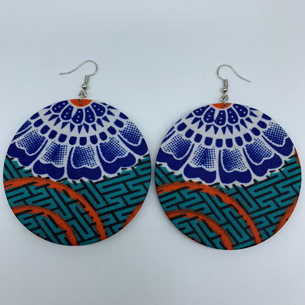 African Print Earrings-Round L Blue Variation 16