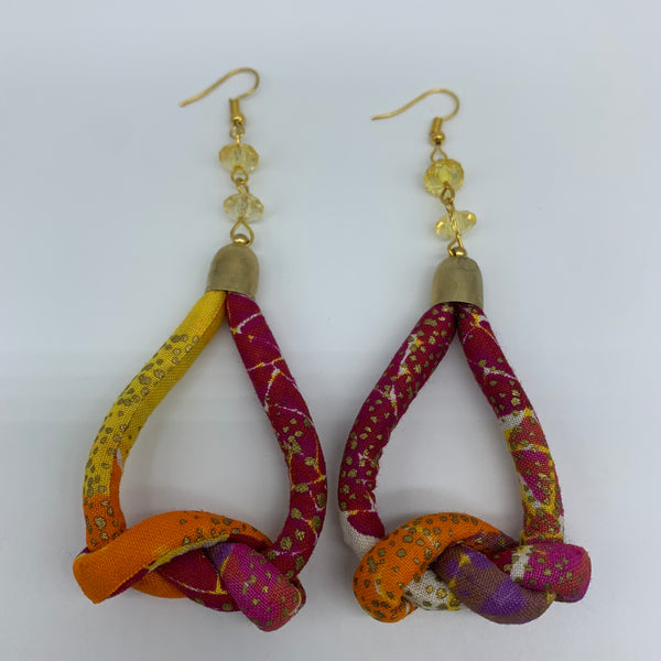 African Print Earrings-Knotted S Pink Variation 3