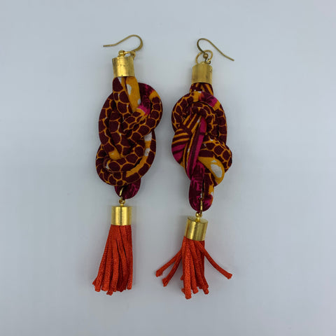 African Print Earrings-Knotted L Red Variation 5