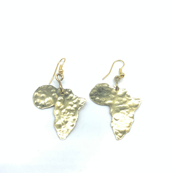 Brass Earrings- Hammered African Map S
