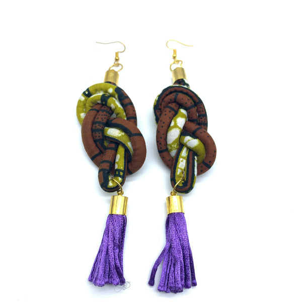 African Print Earrings-Knotted L Brown Variation 3