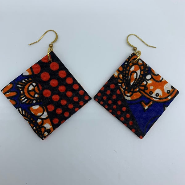 African Print Earrings-Square Blue Variation 2