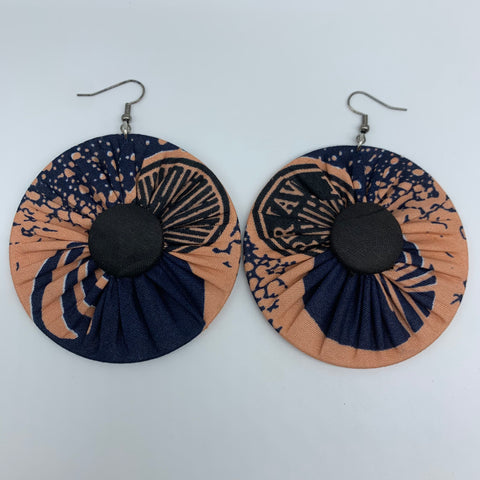 African Print Earrings-Round W/Button L Pink Variation 3