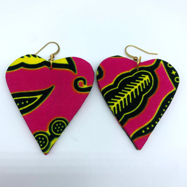 African Print Earrings-Heart Pink Variation