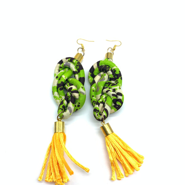 African Print Earrings-Knotted L Green Variation 7