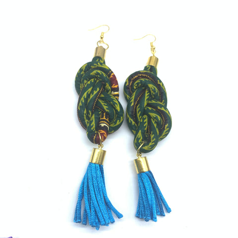 African Print Earrings-Knotted L Green Variation 13