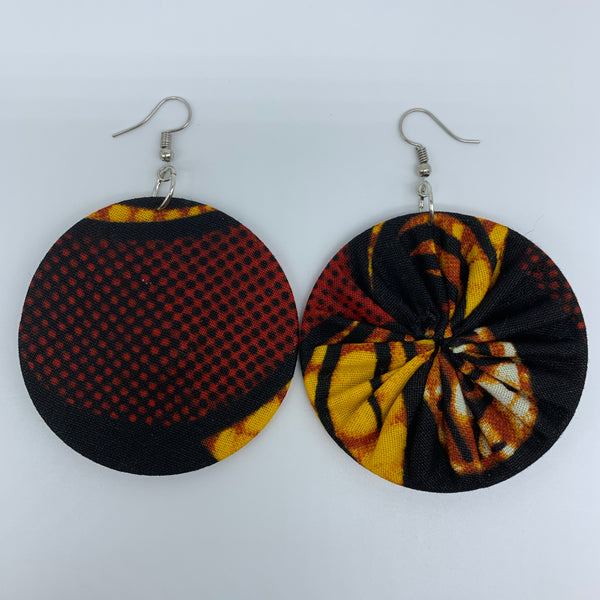 African Print Earrings-Round M Red Variation 15