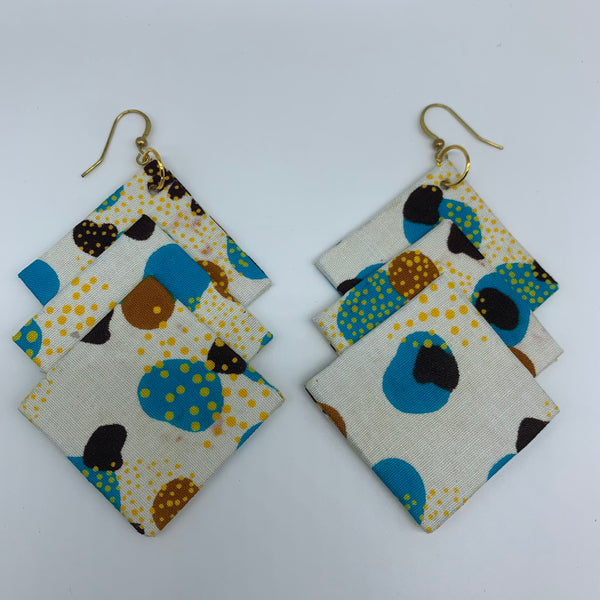 African Print Earrings-3 Squares Reversible White Variation 4