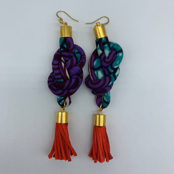 African Print Earrings-Knotted L Purple Variation