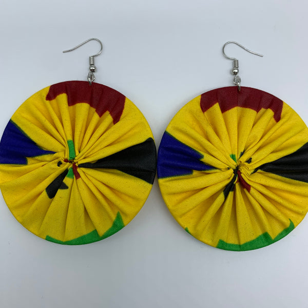 African Print Earrings-Round L Yellow Variation 5