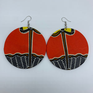 African Print Earrings-Round L Orange Variation 8
