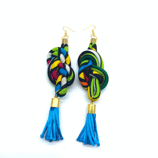 African Print Earrings-Knotted L Green Variation 11