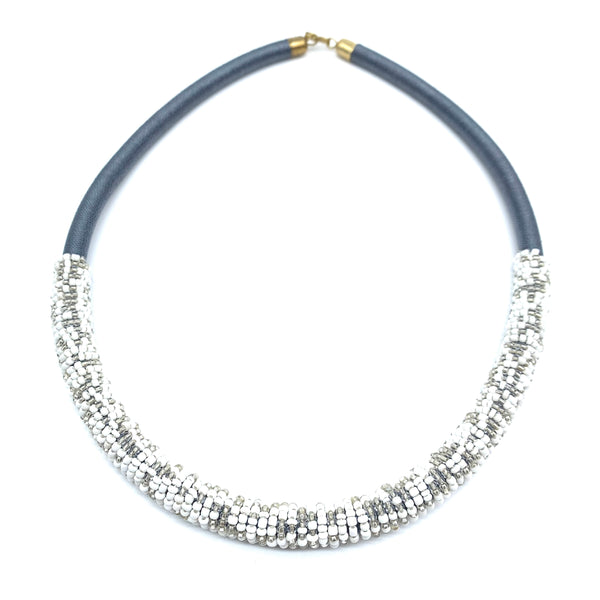Beaded Thread  Bangle Necklace-Grey Variation