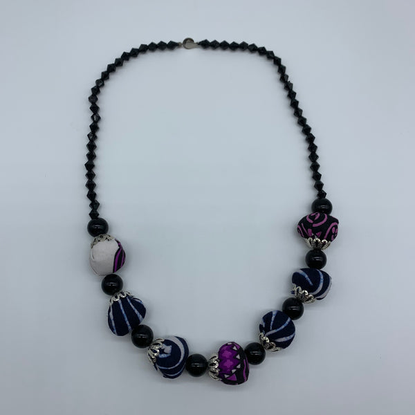 African Print Necklace W/ Beads-Purple Variation 4 - Lillon Boutique