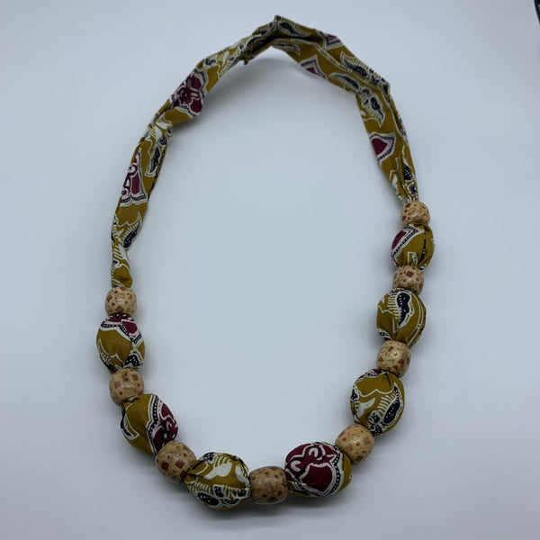 African Print Necklace W/Wooden Beads-Green Variation - Lillon Boutique