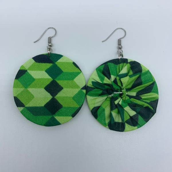 African Print Earrings-Round S Green Variation 17 - Lillon Boutique