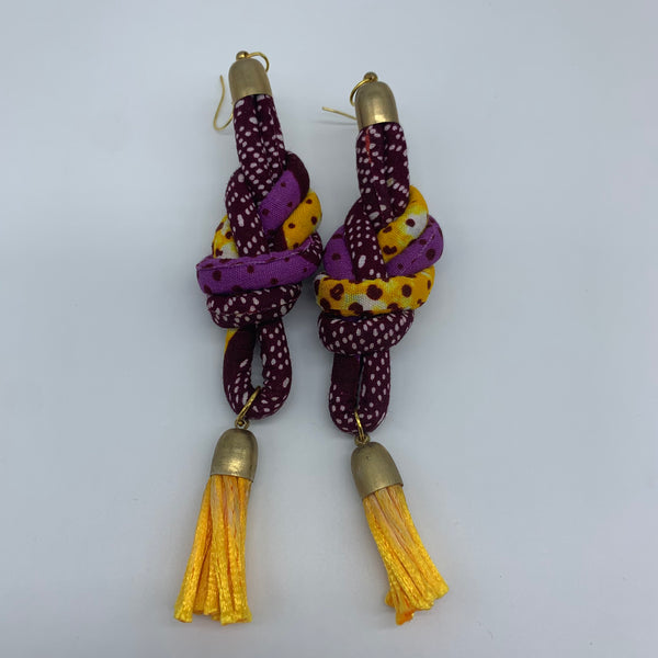 African Print Earrings-Knotted M Purple Variation 3