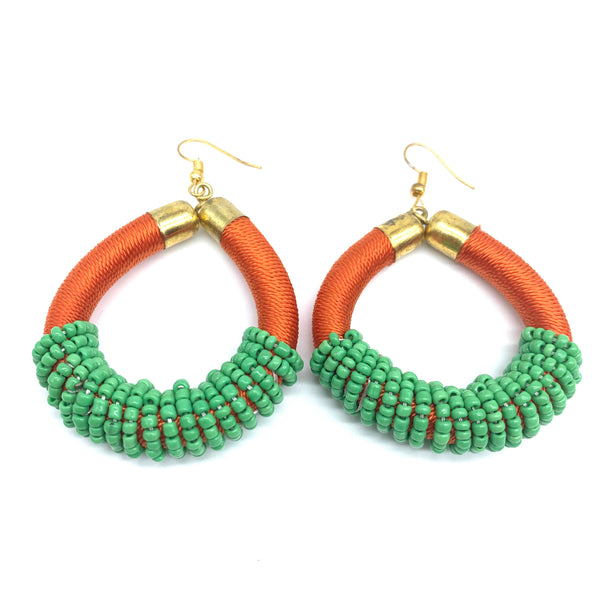 Thread Earrings W/Beads-Orange Variation