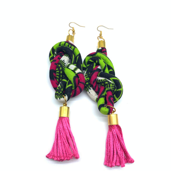 African Print Earrings-Knotted L Green Variation 10