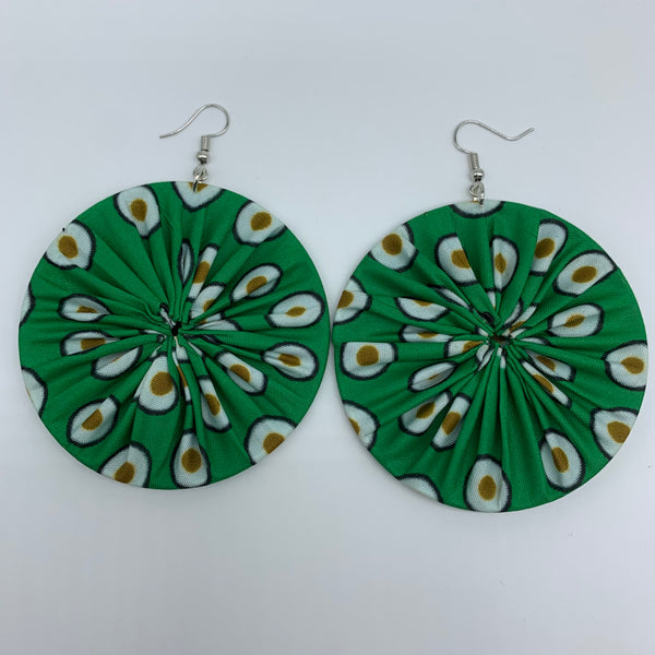 African Print Earrings-Round L Green Variation 16