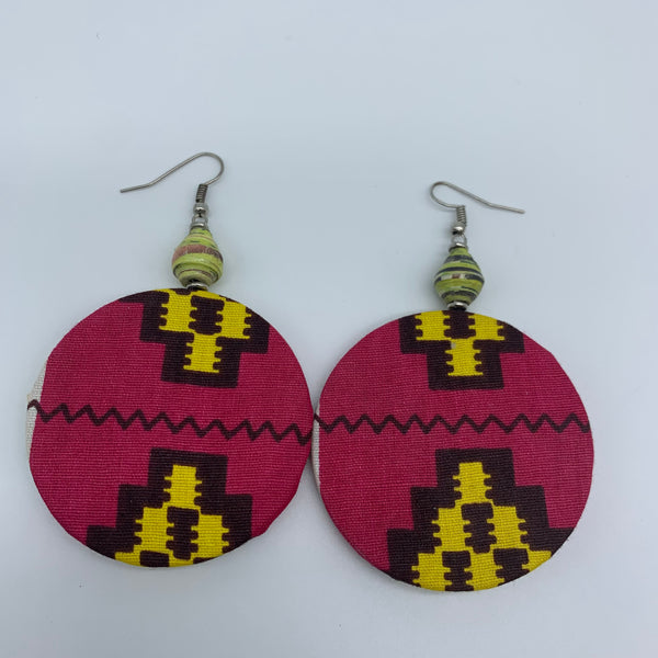African Print Earrings W/ Beads-Round S Pink Variation