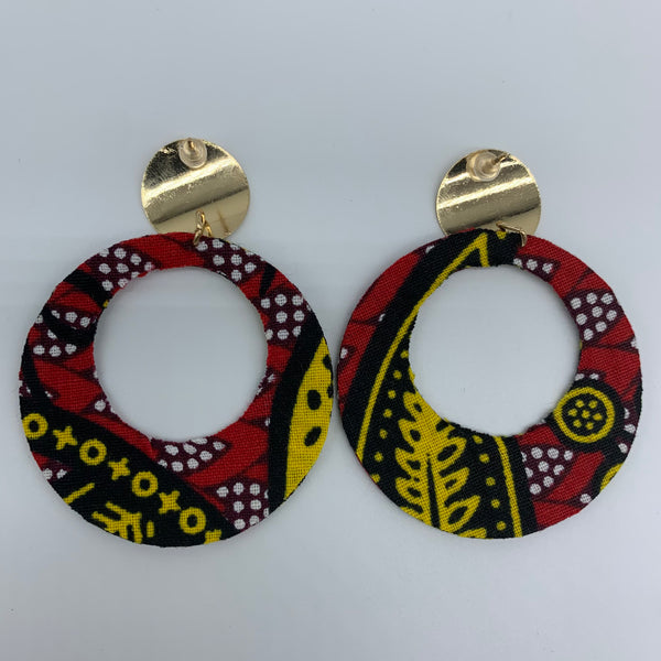 African Print Earrings-Metal Circle Red Variation