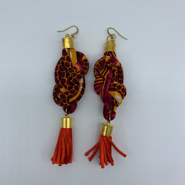 African Print Earrings-Knotted L Red Variation 5