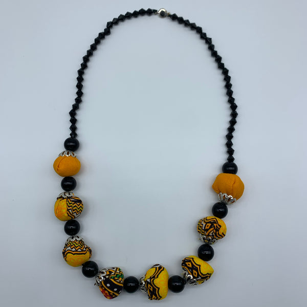 African Print Necklace W/ Beads-Yellow Variation - Lillon Boutique