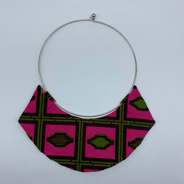 African Print Bangle Thin Necklace-Reversible Pink Variation - Lillon Boutique