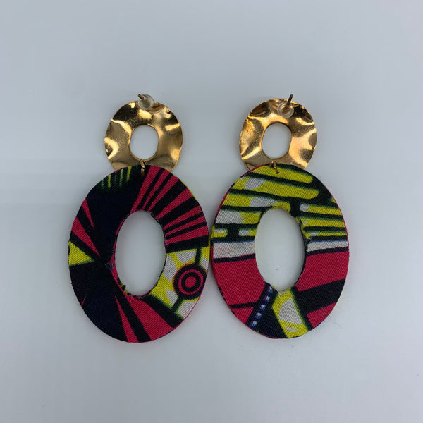 African Print Earrings-Metal Oval Pink Variation