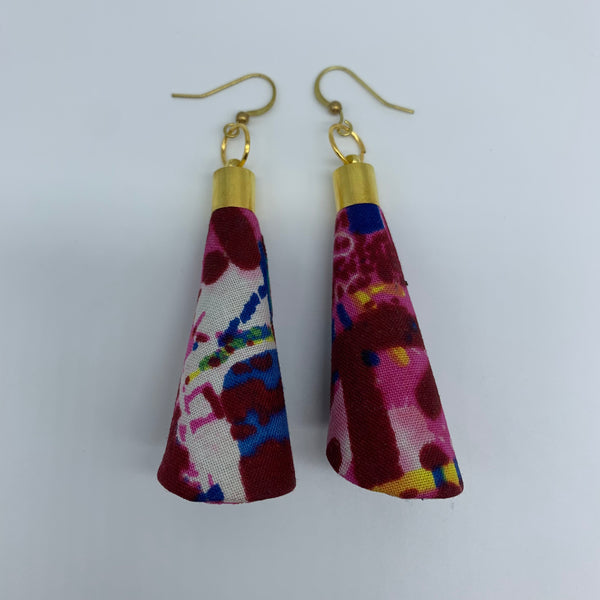 African Print Earrings- Ice Cream Cone Red Variation