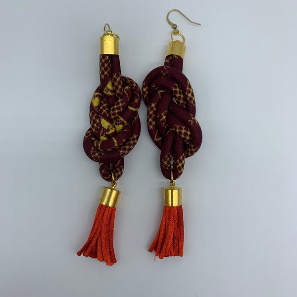 African Print Earrings-Knotted L Red Variation 4