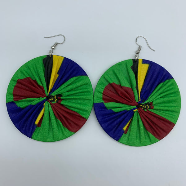 African Print Earrings-Round L Green Variation 8