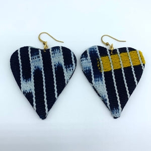 African Print Earrings-Heart Blue Variation 2