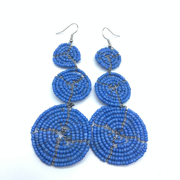 Beaded Earrings 3 Circles -Blue Variation 2