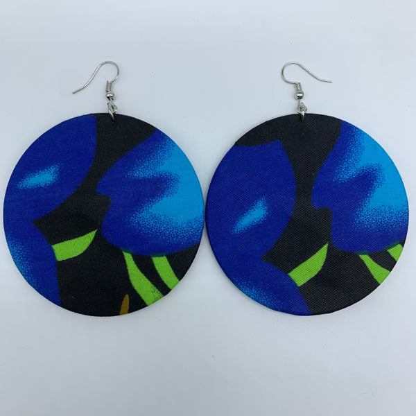 African Print Earrings-Round L Blue Variation 19