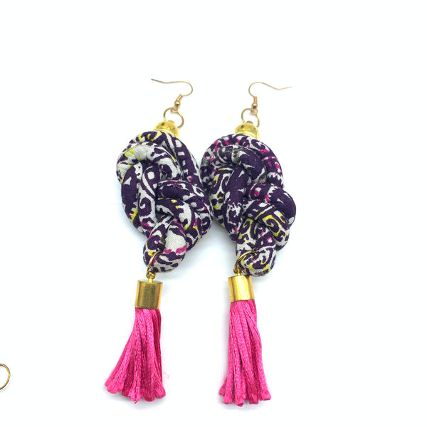 African Print Earrings-Knotted L Purple Variation 3