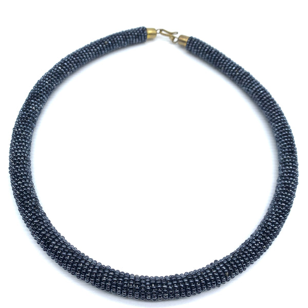Bead Bangle Necklace- Metallic Blue Grey Colour Variation